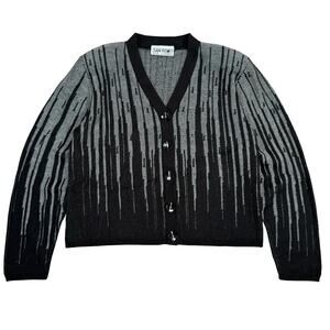 Vintage Black White Abstract Striped Button Cardigan 90s San Remo Petites S